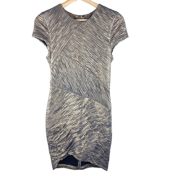 Torn By Ronny Kobo Gold Metallic Pleated Mini Dress - Picture 3 of 8